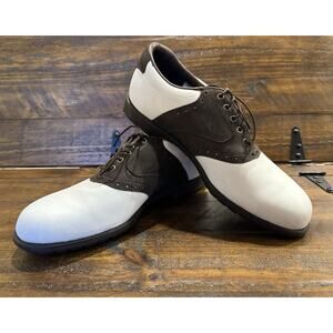 FJ FootJoy DryJoys Golf Shoes Mens Size 9.5M White Brown Leather Classic 53713